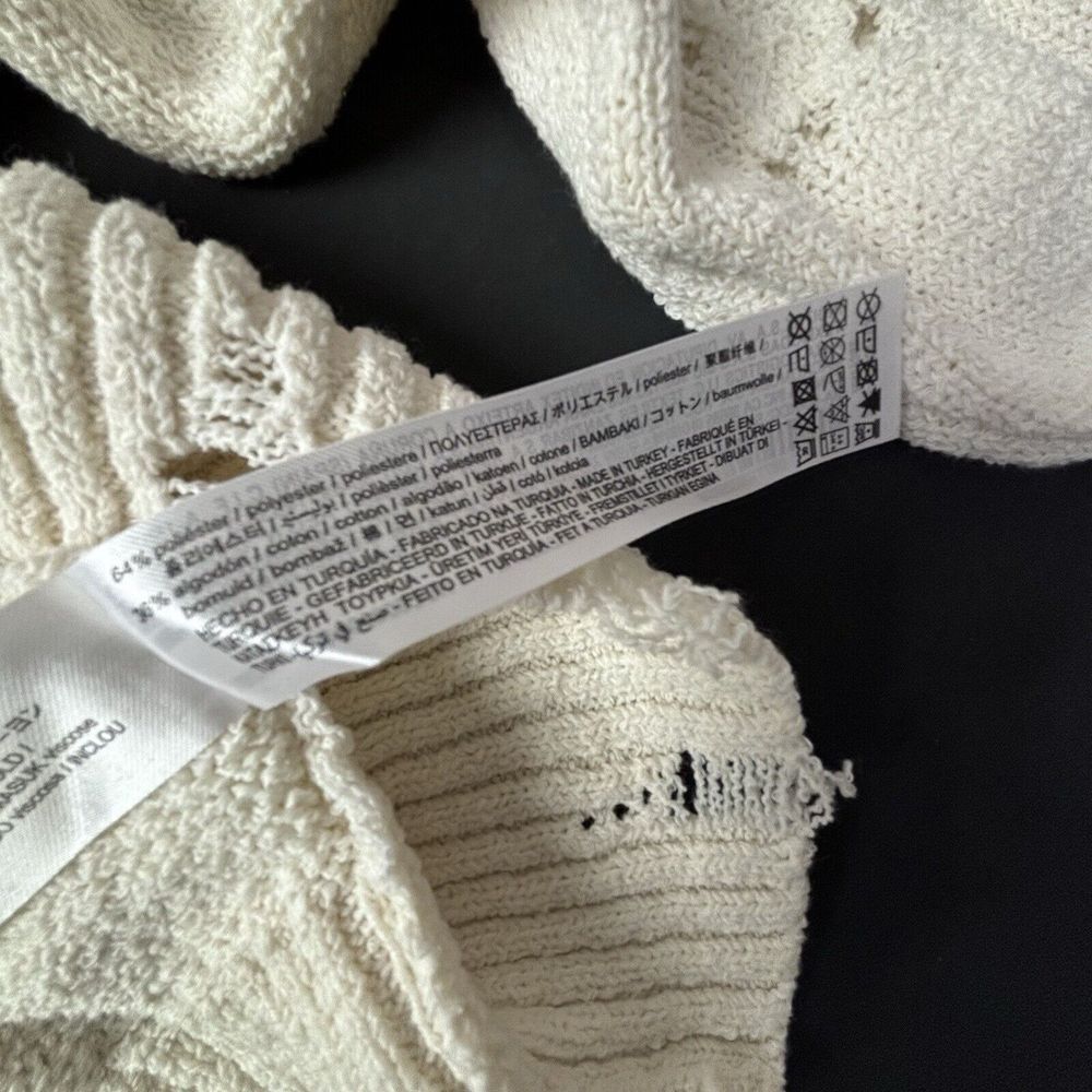 Zara Ripped Open Knit Sweater‎ Cream Womens Medium Crochet Distressed Spain NWT - Picture 9 of 12